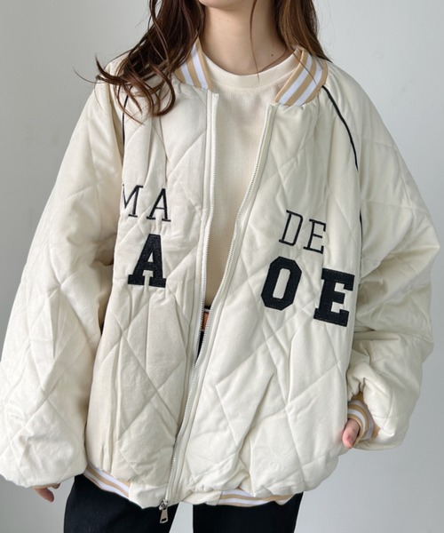 CLEA（クレア）の「フロント刺繍オーバーサイズスタジャン/キルティングブルゾン（スタジャン・レディース・アイボリー/ブラック・FREE）」の18枚目の写真