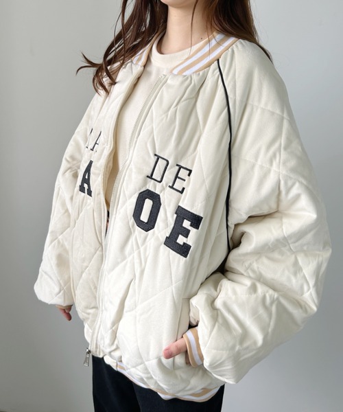 CLEA（クレア）の「フロント刺繍オーバーサイズスタジャン/キルティングブルゾン（スタジャン・レディース・アイボリー/ブラック・FREE）」の12枚目の写真