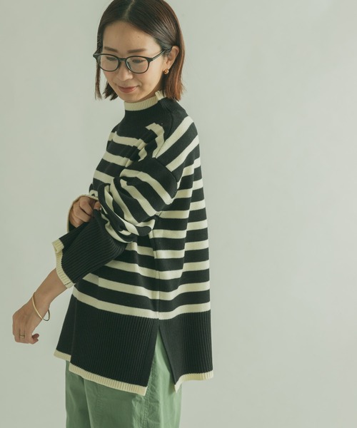 FORK&SPOON（フォークアンドスプーン）の「FORK&SPOON　ボーダータートルニット（ニット/セーター・レディース・ブラック系その他/ホワイト系その他・1）」の2枚目の写真