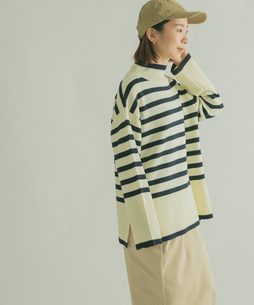 FORK&SPOON（フォークアンドスプーン）の「FORK&SPOON　ボーダータートルニット（ニット/セーター・レディース・ブラック系その他/ホワイト系その他・1）」の5枚目の写真