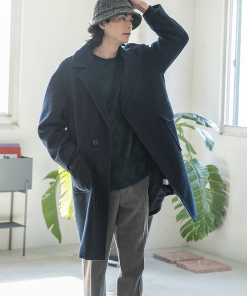 niko and...（ニコアンド）の「PEネップ起毛コート（チェスターコート・メンズ・ネイビー/ブラウン/スモーク/キャメル・MEDIUM/LARGE）」の3枚目の写真