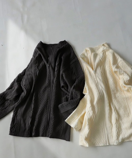 antiqua(アンティカ)の「綿100%ケーブルジャガードカットソー(Tシャツ/カットソー・レディース・スモークグレー/ナチュラル・FREE)」の20枚目の写真