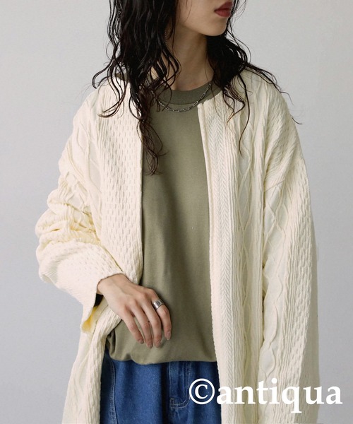 antiqua(アンティカ)の「綿100%ケーブルジャガードカットソー(Tシャツ/カットソー・レディース・スモークグレー/ナチュラル・FREE)」の19枚目の写真