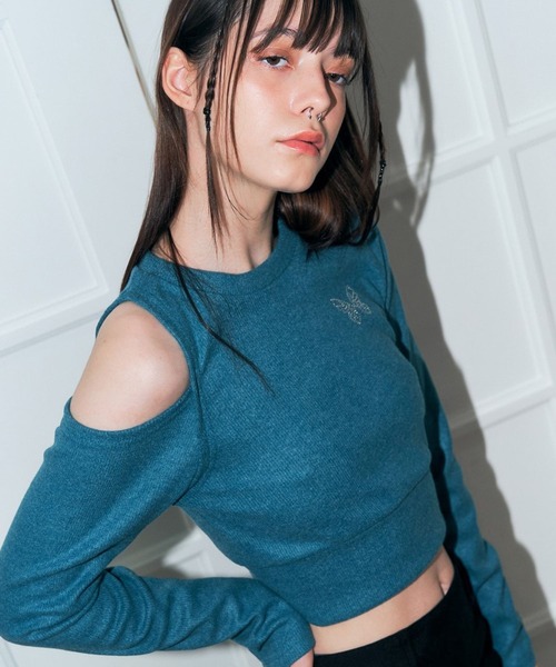 ALAND(エーランド)の「NASTY FANCY CLUB/ショルダースリット長袖TEE 2174388(Tシャツ/カットソー・レディース・グレー/ブルー・FREE)」の2枚目の写真