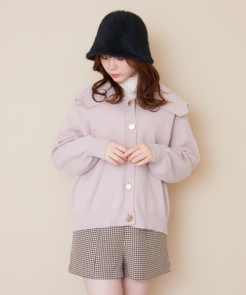 ems excite（エムズエキサイト）の「デカ襟BIGニットカーデ（カーディガン/ボレロ・レディース・ピンク/ナチュラル/ブルー・FREE）」の3枚目の写真