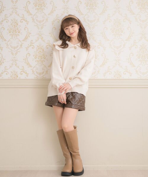 ems excite（エムズエキサイト）の「デカ襟BIGニットカーデ（カーディガン/ボレロ・レディース・ピンク/ナチュラル/ブルー・FREE）」の4枚目の写真