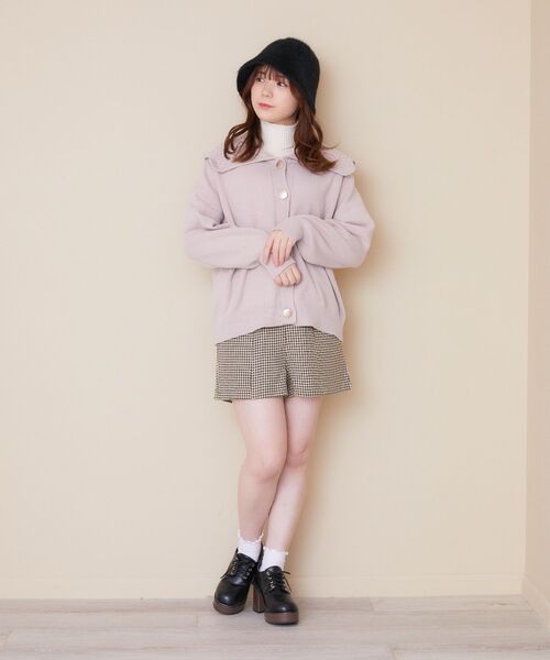 ems excite（エムズエキサイト）の「デカ襟BIGニットカーデ（カーディガン/ボレロ・レディース・ピンク/ナチュラル/ブルー・FREE）」の18枚目の写真