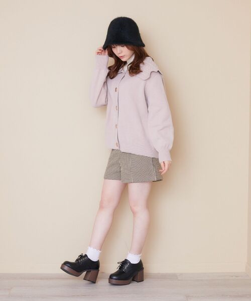 ems excite（エムズエキサイト）の「デカ襟BIGニットカーデ（カーディガン/ボレロ・レディース・ピンク/ナチュラル/ブルー・FREE）」の5枚目の写真