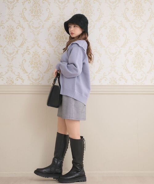 ems excite（エムズエキサイト）の「デカ襟BIGニットカーデ（カーディガン/ボレロ・レディース・ピンク/ナチュラル/ブルー・FREE）」の7枚目の写真