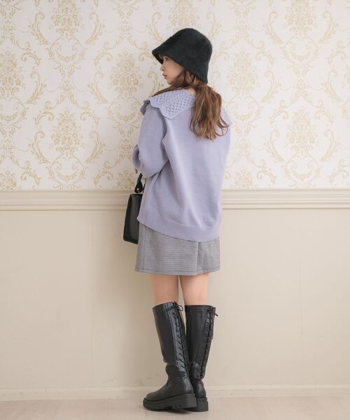 ems excite（エムズエキサイト）の「デカ襟BIGニットカーデ（カーディガン/ボレロ・レディース・ピンク/ナチュラル/ブルー・FREE）」の11枚目の写真