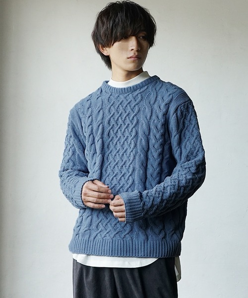 MinoriTY（マイノリティ）の「ケーブルニット モールヤーン クルーネックセーター 春服 冬服（ニット/セーター・メンズ・ブラック/オフホワイト/ピンク/ブルー・M/XL/L）」の3枚目の写真