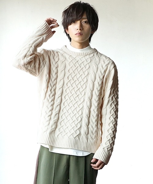 MinoriTY（マイノリティ）の「ケーブルニット モールヤーン クルーネックセーター 春服 冬服（ニット/セーター・メンズ・ブラック/オフホワイト/ピンク/ブルー・M/XL/L）」の7枚目の写真