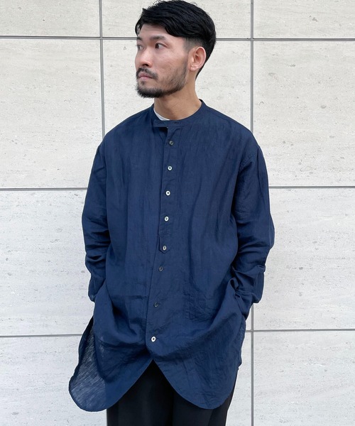 Vlas Blomme(ヴラスブラム)の「【Vlas Blomme×JOHNBULL】別注チュニックシャツ(シャツ/ブラウス・メンズ・ネイビー/ホワイト系その他・FREE)」の2枚目の写真