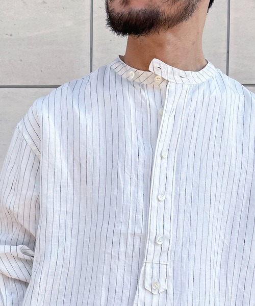 Vlas Blomme(ヴラスブラム)の「【Vlas Blomme×JOHNBULL】別注チュニックシャツ(シャツ/ブラウス・メンズ・ネイビー/ホワイト系その他・FREE)」の5枚目の写真