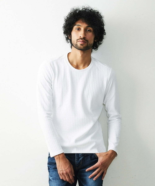 MICHEL KLEIN HOMME   （ミッシェルクランオム）の「【2023年モデル】《日本製》ブロック柄クルーネックカットソー（Tシャツ/カットソー・メンズ・パープル/ホワイト/ブラック・LARGE/MEDIUM/X-LARGE）」の2枚目の写真