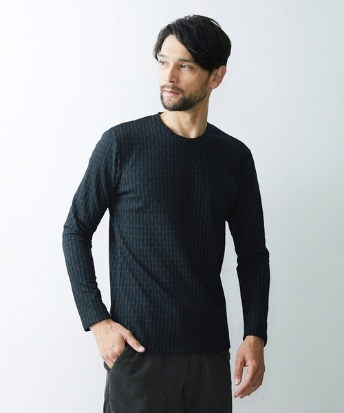 MICHEL KLEIN HOMME   （ミッシェルクランオム）の「【2023年モデル】《日本製》ブロック柄クルーネックカットソー（Tシャツ/カットソー・メンズ・パープル/ホワイト/ブラック・LARGE/MEDIUM/X-LARGE）」の3枚目の写真