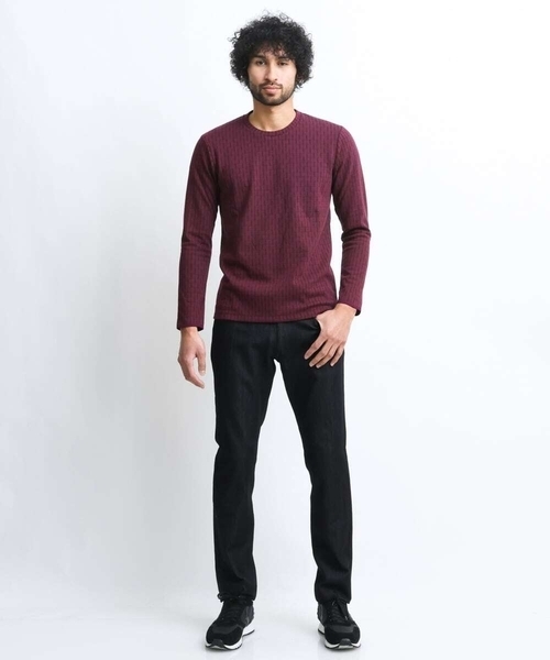 MICHEL KLEIN HOMME   （ミッシェルクランオム）の「【2023年モデル】《日本製》ブロック柄クルーネックカットソー（Tシャツ/カットソー・メンズ・パープル/ホワイト/ブラック・LARGE/MEDIUM/X-LARGE）」の4枚目の写真