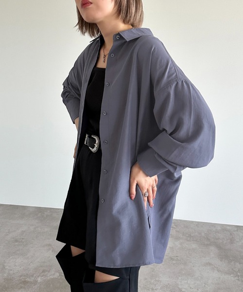 apres jour mignon（アプレジュールミニョン）の「カラーシャツ【ZOZOTOWN限定アイテム】（シャツ/ブラウス・レディース・オフホワイト/ブルー/オレンジ/ピンク/グリーン/アイボリー/ダークパープル/グレー・フリー/X-LARGE）」の7枚目の写真