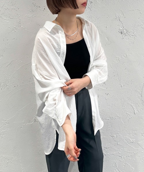 apres jour mignon（アプレジュールミニョン）の「カラーシャツ【ZOZOTOWN限定アイテム】（シャツ/ブラウス・レディース・オフホワイト/ブルー/オレンジ/ピンク/グリーン/アイボリー/ダークパープル/グレー・フリー/X-LARGE）」の12枚目の写真