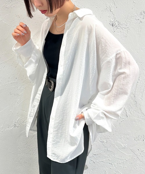 apres jour mignon（アプレジュールミニョン）の「カラーシャツ【ZOZOTOWN限定アイテム】（シャツ/ブラウス・レディース・オフホワイト/ブルー/オレンジ/ピンク/グリーン/アイボリー/ダークパープル/グレー・フリー/X-LARGE）」の17枚目の写真