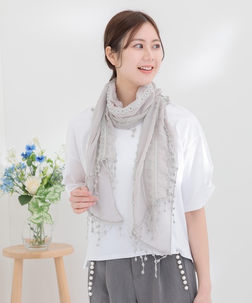 KATHARINE ROSS(キャサリンロス)の「【KATHARINE ROSS】レースコンビ&サイドフリンジストール(ストール/ショール・レディース・グレイッシュベージュ・MEDIUM)」の6枚目の写真