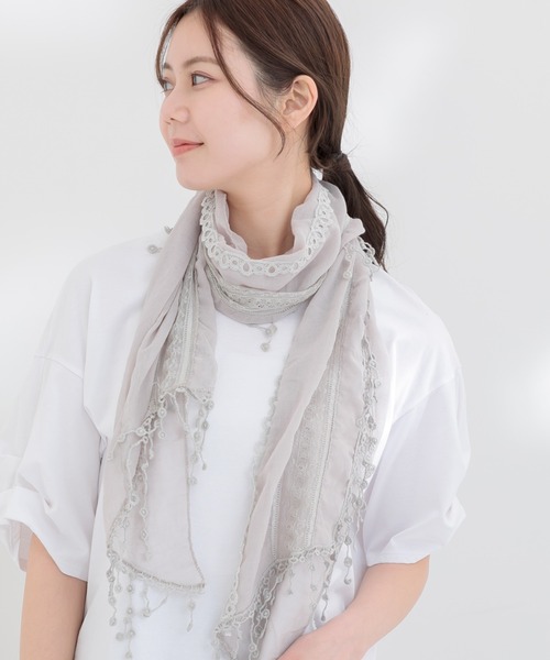 KATHARINE ROSS(キャサリンロス)の「【KATHARINE ROSS】レースコンビ&サイドフリンジストール(ストール/ショール・レディース・グレイッシュベージュ・MEDIUM)」の7枚目の写真