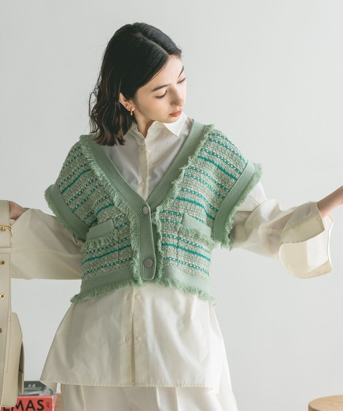 eL（エル）の「【eL】Knit Compact Gilet/193556（ベスト・レディース・ホワイト系その他/グリーン系その他/ネイビー系/ブラック系その他・FREE）」の3枚目の写真