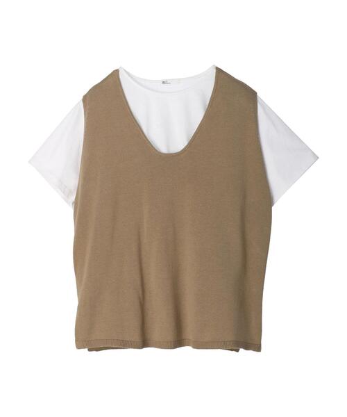 CRAFT STANDARD BOUTIQUE（クラフトスタンダードブティック）の「SET カットプルオーバー+ニットベスト（Tシャツ/カットソー・レディース・ベージュ/カーキ/ブラック・FREE）」の5枚目の写真