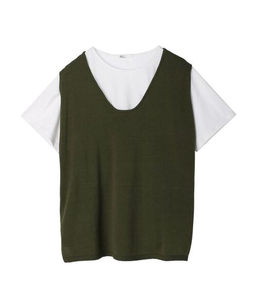 CRAFT STANDARD BOUTIQUE（クラフトスタンダードブティック）の「SET カットプルオーバー+ニットベスト（Tシャツ/カットソー・レディース・ベージュ/カーキ/ブラック・FREE）」の4枚目の写真