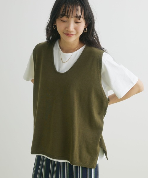 CRAFT STANDARD BOUTIQUE（クラフトスタンダードブティック）の「SET カットプルオーバー+ニットベスト（Tシャツ/カットソー・レディース・ベージュ/カーキ/ブラック・FREE）」の3枚目の写真