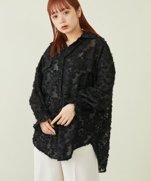 mebole(メボレ)の「フラワージャガードシャツ(シャツ/ブラウス・レディース・アイボリー/ブラック/ホワイト/ピンク・FREE)」の9枚目の写真