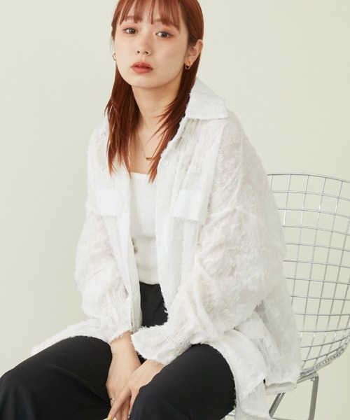 mebole(メボレ)の「フラワージャガードシャツ(シャツ/ブラウス・レディース・アイボリー/ブラック/ホワイト/ピンク・FREE)」の5枚目の写真