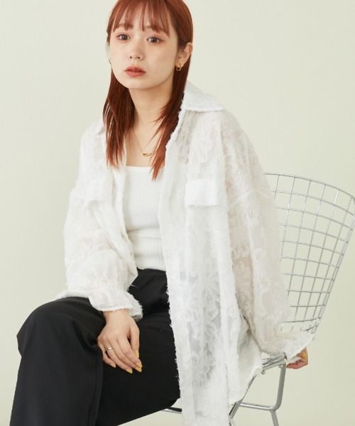 mebole(メボレ)の「フラワージャガードシャツ(シャツ/ブラウス・レディース・アイボリー/ブラック/ホワイト/ピンク・FREE)」の6枚目の写真