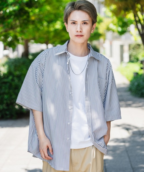 セール】【NULL】接触冷感 速乾 ストライプ 半袖シャツ（シャツ