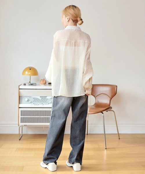 UNE MANSION（ユヌマンション）の「【男女兼用/UNISEX】y2kビンテージウォッシングカッティングワイドデニムパンツ（デニムパンツ・レディース・ブラック/グレー・SMALL/MEDIUM/LARGE）」の9枚目の写真