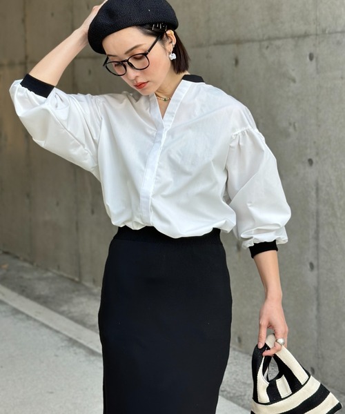 deux amour 配色ブラウス - 長袖 