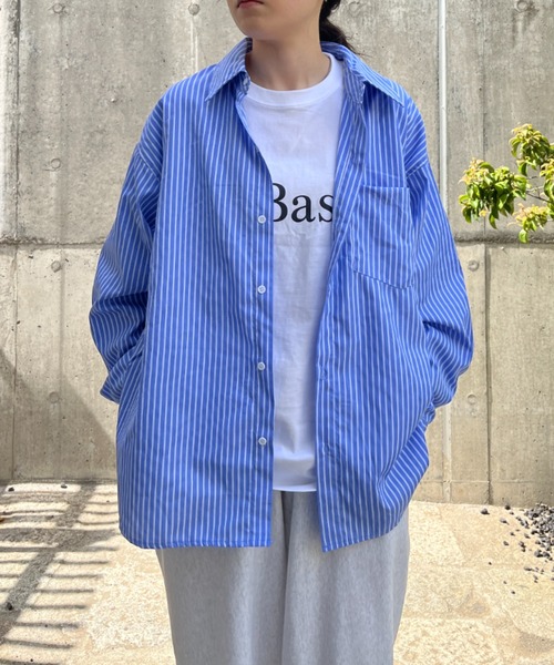 BROKEN BASE(ブロークンベース)の「ワンポイントタグストライプシャツ(シャツ/ブラウス・メンズ・ブルー/オフホワイト・MEDIUM/LARGE)」の2枚目の写真