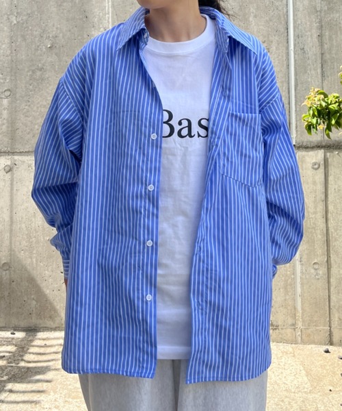 BROKEN BASE(ブロークンベース)の「ワンポイントタグストライプシャツ(シャツ/ブラウス・メンズ・ブルー/オフホワイト・MEDIUM/LARGE)」の13枚目の写真