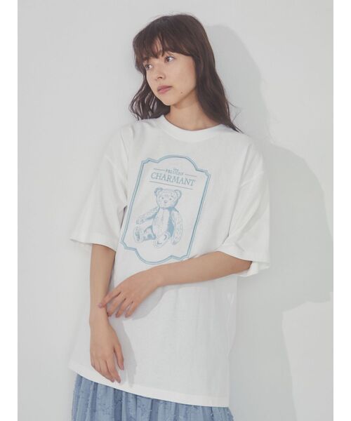 merry jenny（メリージェニー）の「une peluche tee（Tシャツ/カットソー・レディース・オフホワイト/ブルー/チャコールグレー・FREE）」の4枚目の写真