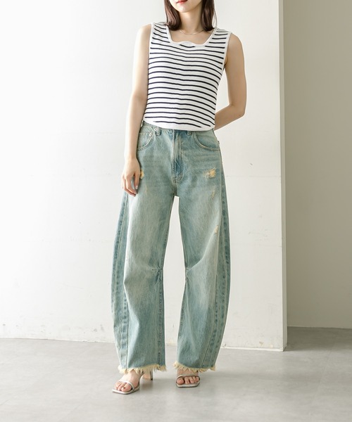 mystic(ミスティック)の「ウェーブネックボーダータンクトップ(タンクトップ・レディース・ネイビー/オフホワイト/ベージュ・FREE)」の9枚目の写真