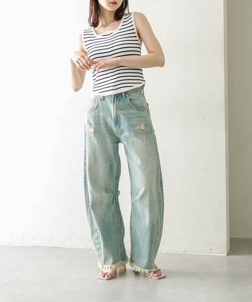 mystic(ミスティック)の「ウェーブネックボーダータンクトップ(タンクトップ・レディース・ネイビー/オフホワイト/ベージュ・FREE)」の10枚目の写真