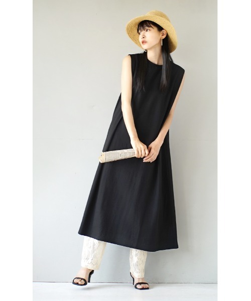 e-zakkamania stores（イーザッカマニアストアーズ）の「接触冷感 ショルダータック バックフレアワンピース（ワンピース・レディース・ブラック/グリーン/グレイッシュベージュ/ブルー・M）」の7枚目の写真