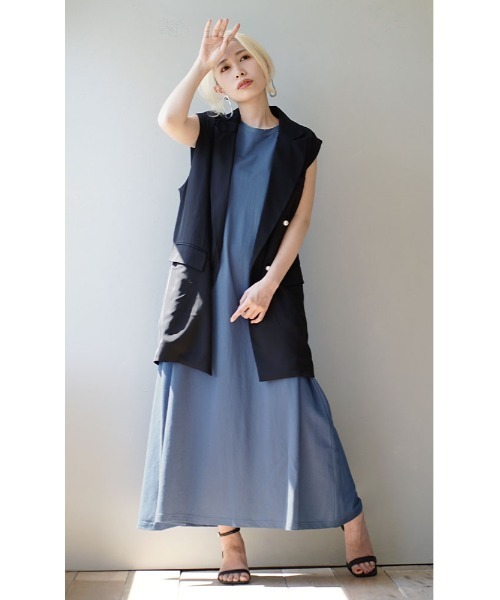 e-zakkamania stores（イーザッカマニアストアーズ）の「接触冷感 ショルダータック バックフレアワンピース（ワンピース・レディース・ブラック/グリーン/グレイッシュベージュ/ブルー・M）」の11枚目の写真