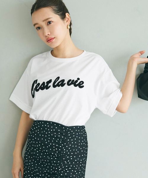 coca(coca)(コカ)の「【WEB限定セール】ロールアップ袖サガラ刺繍Tシャツ(Tシャツ/カットソー・レディース・チャコールグレー/ホワイト/B/C/D/A・M/L)」の7枚目の写真