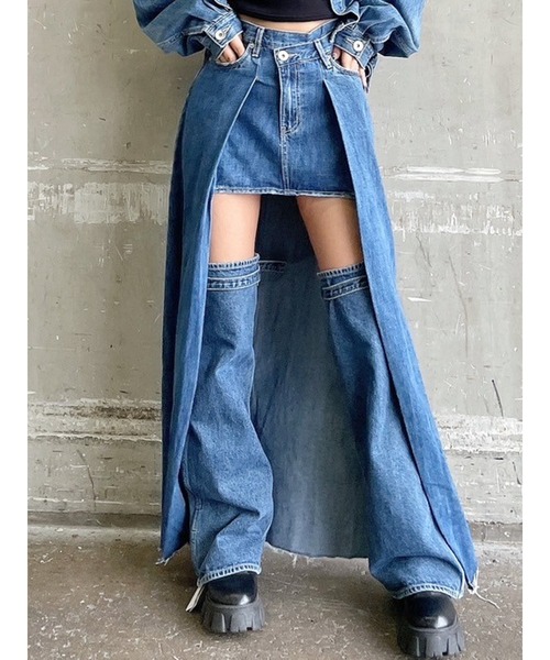 GYDA(ジェイダ)の「【倖田來未コラボ】OVERLAP EMBOSSロングデニムスカートライクショートパンツ(デニムスカート・レディース・ブルー/ライトブルー・SMALL/MEDIUM)」の20枚目の写真