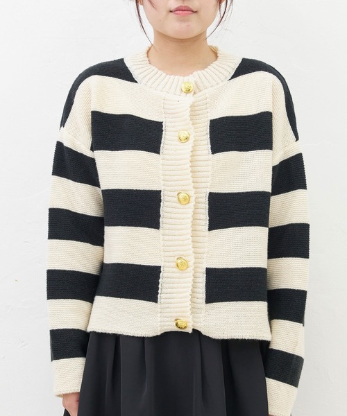 titty＆Co. PETIT（ティティアンドコープティ）の「【titty&Co.PETIT 】ボーダーニットボタンカーディガン（カーディガン/ボレロ・レディース・ブラック・FREE）」の9枚目の写真