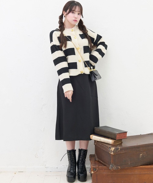 titty＆Co. PETIT（ティティアンドコープティ）の「【titty&Co.PETIT 】ボーダーニットボタンカーディガン（カーディガン/ボレロ・レディース・ブラック・FREE）」の4枚目の写真