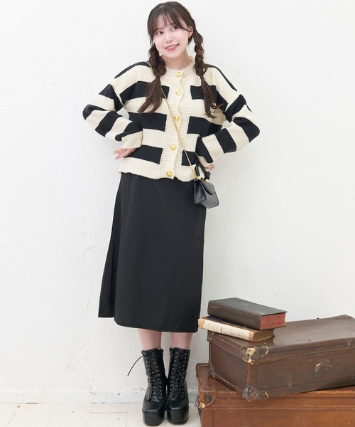 titty＆Co. PETIT（ティティアンドコープティ）の「【titty&Co.PETIT 】ボーダーニットボタンカーディガン（カーディガン/ボレロ・レディース・ブラック・FREE）」の3枚目の写真