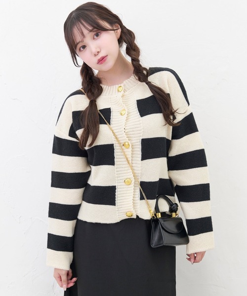 titty＆Co. PETIT（ティティアンドコープティ）の「【titty&Co.PETIT 】ボーダーニットボタンカーディガン（カーディガン/ボレロ・レディース・ブラック・FREE）」の5枚目の写真