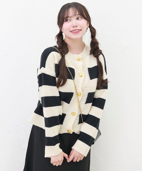 titty＆Co. PETIT（ティティアンドコープティ）の「【titty&Co.PETIT 】ボーダーニットボタンカーディガン（カーディガン/ボレロ・レディース・ブラック・FREE）」の6枚目の写真